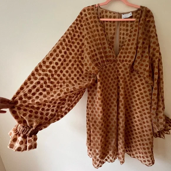 ASOS Brown Polka Dot Mini Dress - Picture 6 of 10